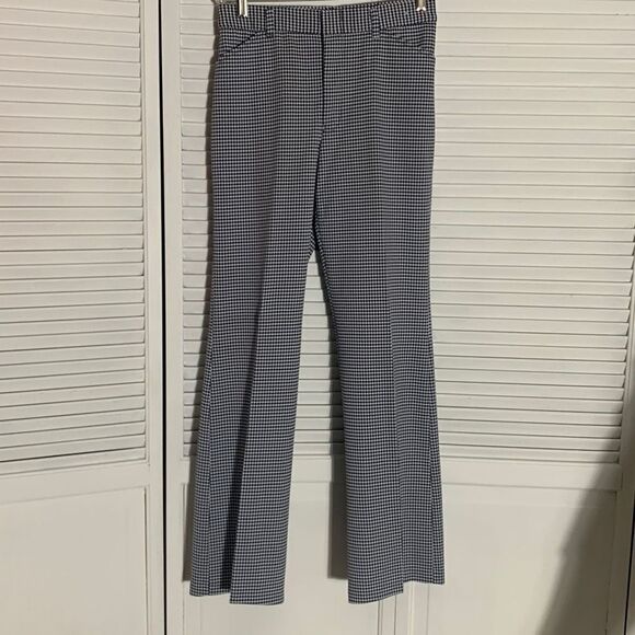 Vintage 60’s 70’s Black Gray Gingham Flare Trousers Small - Picture 1 of 14